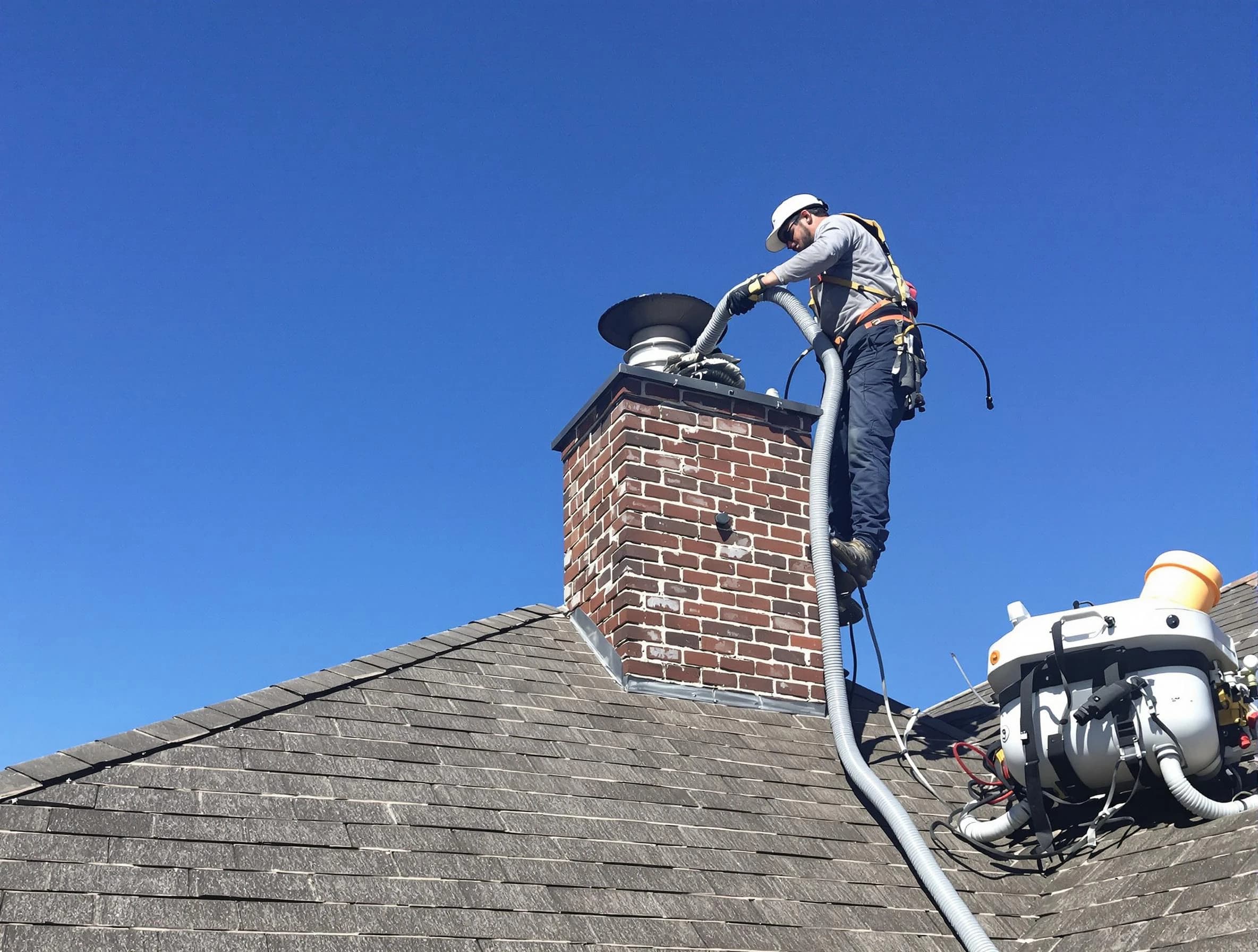 Dedicated Melrose Chimney Sweep team member cleaning a chimney in Melrose, MA