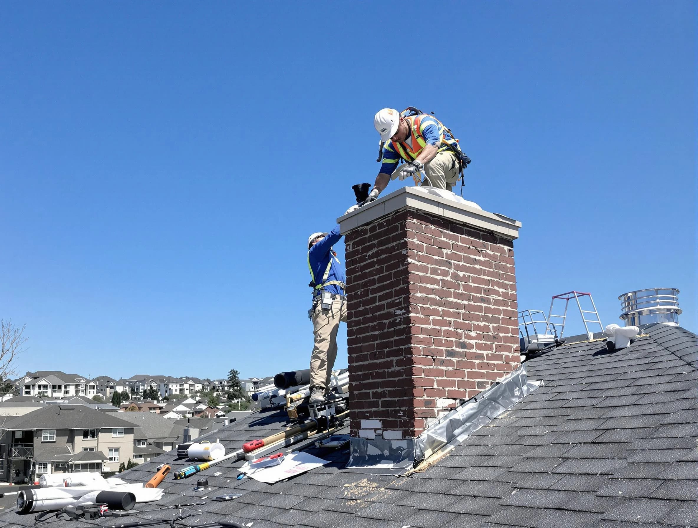 Melrose Chimney Sweep repairing a chimney crown in Melrose, MA