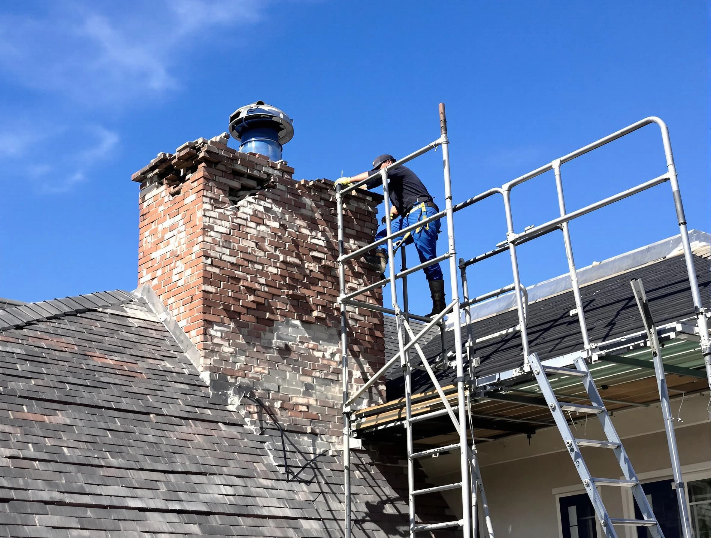 Rebuilding a chimney structure by Melrose Chimney Sweep in Melrose, MA
