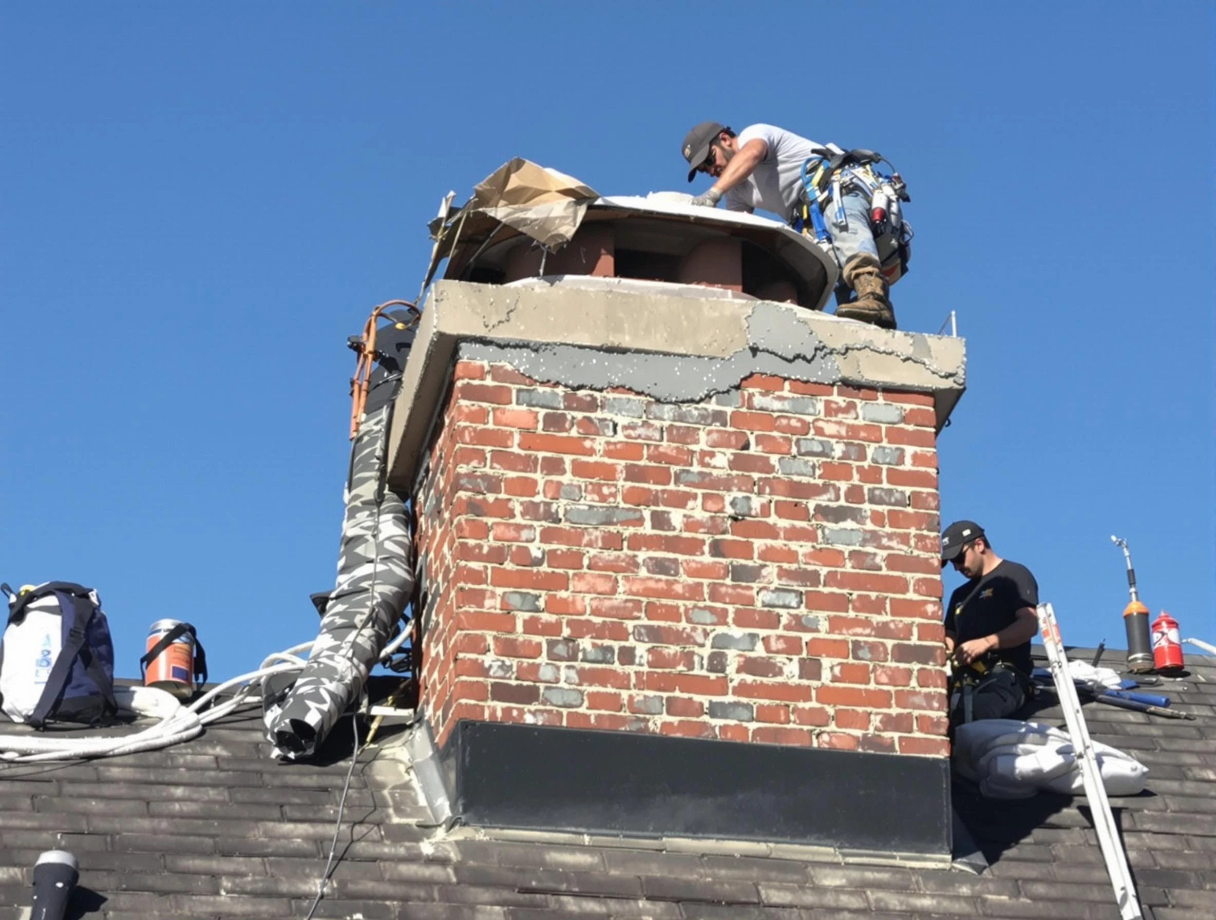 Melrose Chimney Sweep installing a custom chimney crown in Melrose, MA