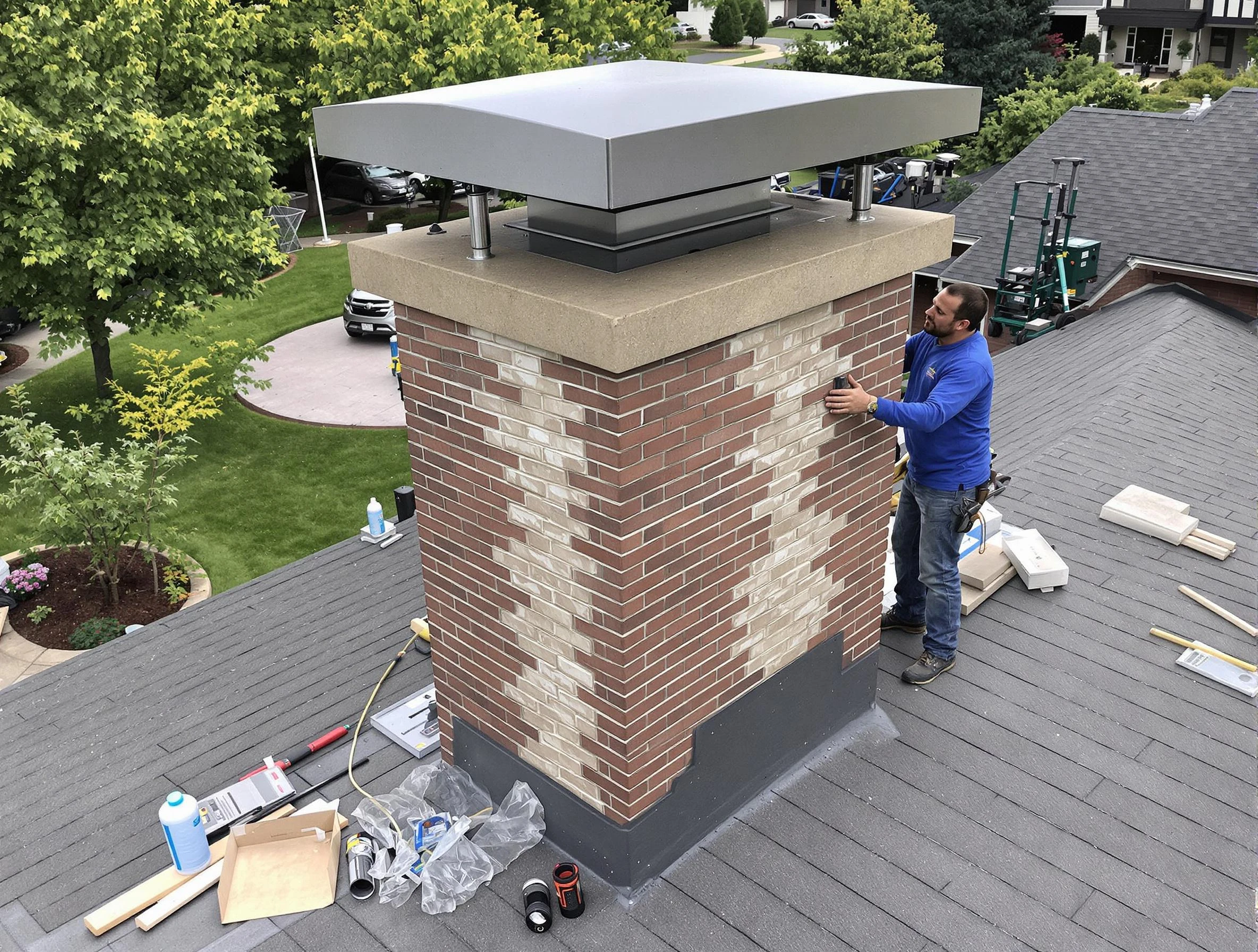 Melrose Chimney Sweep team working on a custom chimney remodel in Melrose, MA